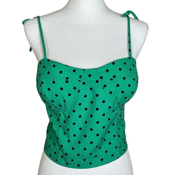 Gianni Bini NWT Junior’s XL Green Crop Cami Top Black Polka Dot Summer Retro - Picture 2 of 7